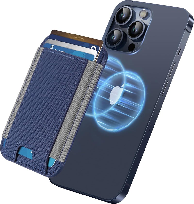 HiWe for MagSafe Wallet, Strongest Magnetic Wallet for iPhone 17/16/15/14/13/12 Series, 7 Cards Holder, Leather Minimalist Slim RFID, 1 Slot, Reseau Navy Blue - Image 1